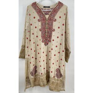 Khaadi Khilkariyian Pakistani Kurta Tunic Red Gold Tan 14 Boho Renaissance